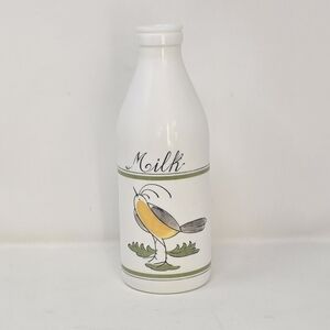 Vtg egizia milk glass bottle bird italy kitchen decor hand painted‎ farmhouse
